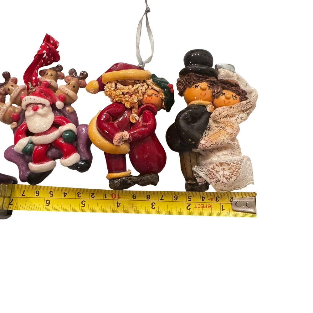 Set of 3 Clay‎ Dough Ornaments Santa Wedding Couple Christmas Vintage - Picture 2 of 7